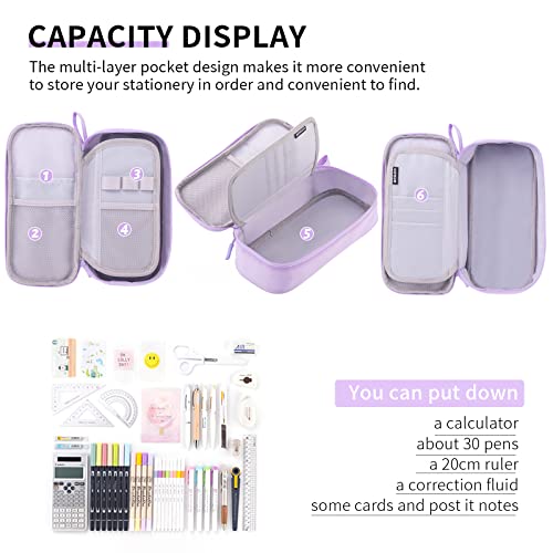 CICIMELON Durable Pen Pencil Case Big Storage Pen Pouch Bag for School Supplies Office College Teen Girls Adults, Purple - Image 2
