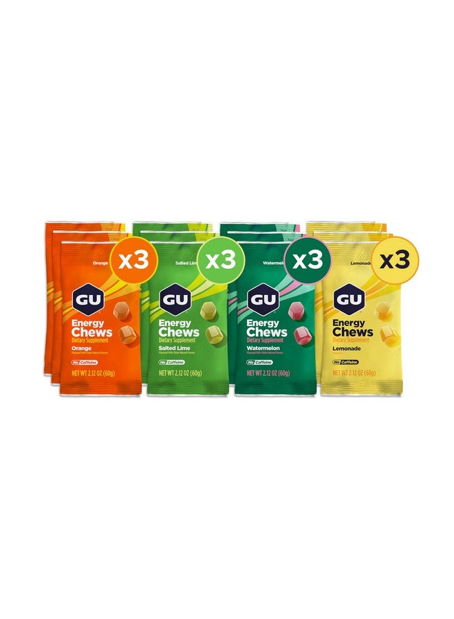 GU Energy Chews, Mixed Pack Energy Gummies with Electrolytes, Vegan, Gluten-Free, Kosher, Caffeine-Free, and Dairy-Free On-The-Go Energy for Any Workout, Caffeine - Free, 12 Bags (24 Servings Total) - Image 1
