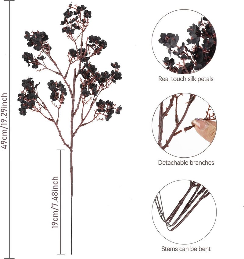 HIAGROW Babys Breath Artificial Flowers  8 Bundles Real Touch Black Fake Flowers Burgundy Silk Flowers Bulk for Vase Home Office Wedding Halloween Indoor Outdoor Centerpiece Table Party Decorations - Image 2