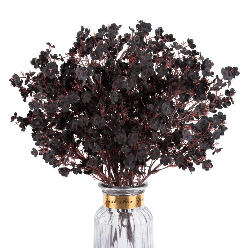 HIAGROW Babys Breath Artificial Flowers  8 Bundles Real Touch Black Fake Flowers Burgundy Silk Flowers Bulk for Vase Home Office Wedding Halloween Indoor Outdoor Centerpiece Table Party Decorations - Image 1
