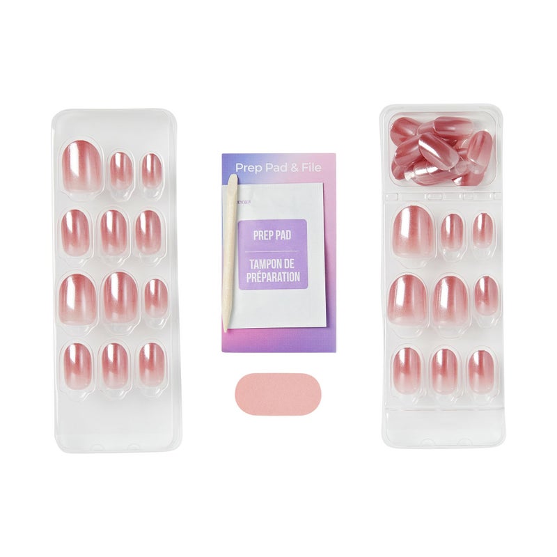 Impress KISS imPRESS No Glue Mani Press On Nails, ColorFX, 'Boundless', Pink, Short Size, Oval Shape, Includes 30 Nails, Prep Pad, Instructions Sheet, 1 Manicure Stick, 1 Mini File - Image 4
