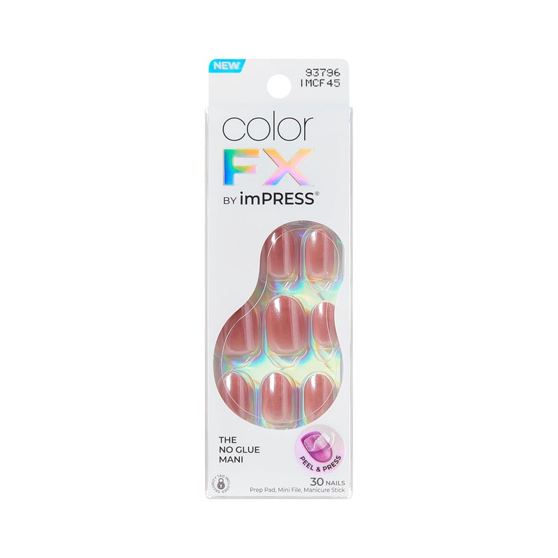 Impress KISS imPRESS No Glue Mani Press On Nails, ColorFX, 'Boundless', Pink, Short Size, Oval Shape, Includes 30 Nails, Prep Pad, Instructions Sheet, 1 Manicure Stick, 1 Mini File - Image 1