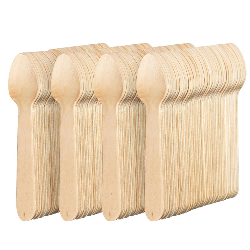 MATANA  200 Mini Wooden Teaspoons Disposable Wooden Spoon Set Alternative to Plastic Spoons Like Bamboo Spoons  Spoon for Home  Office Use  Small Wooden Spoon for BBQs Picnics  More