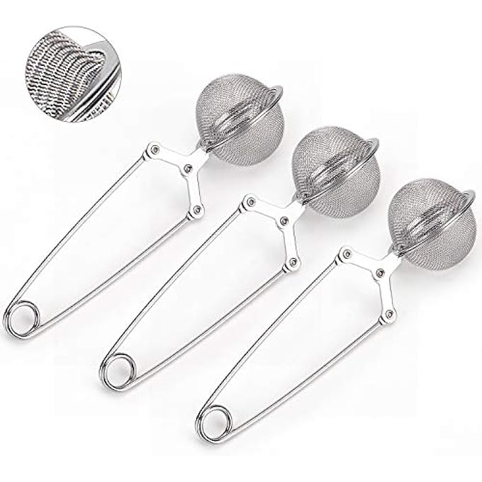 جكسكول مصفاة شاي سناب بول، عبوة من 3 قطع، مصفاة شاي فاخرة من الفولاذ المقاوم للصدأ مع مقبض لأوراق الشاي السائبة، كرات شاي شبكية دقيقة، مصفاة صغيرة - Image 1