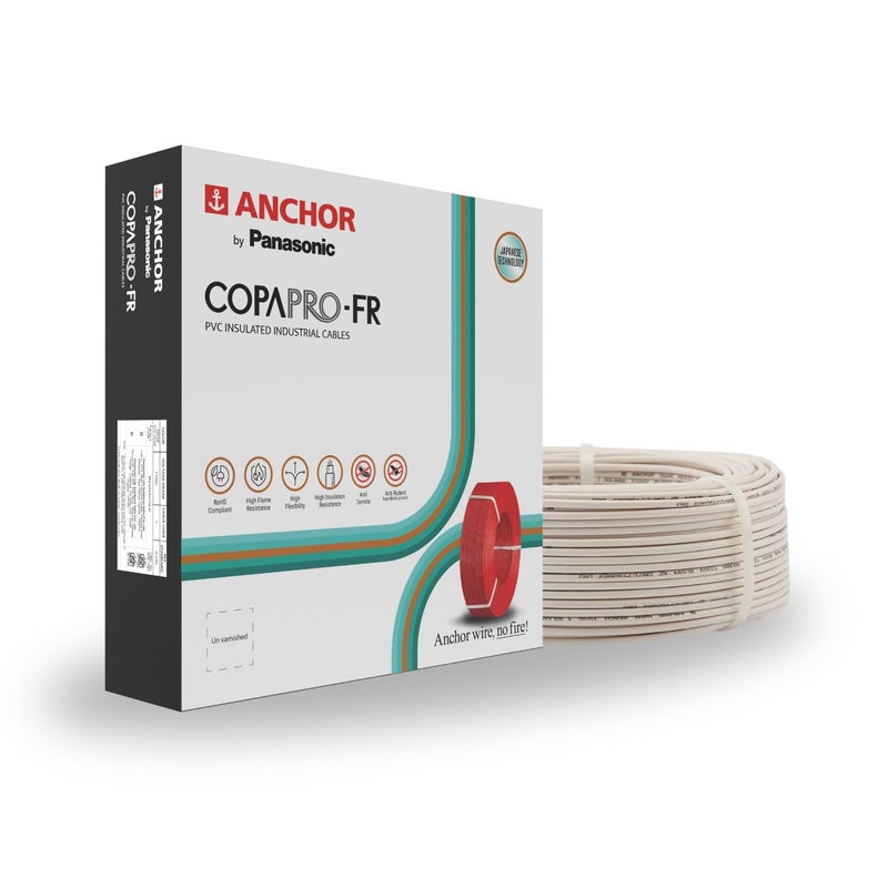 Anchor Anchor by Panasonic 075 mm COPAPro FR Electrical Wire 90 Meter Fire Resistant Single Core PVC insulated Pure Copper Wire Anti Rodent Anti Termite Flexible Wire for Connections WHITE 96137WH  - Image 1