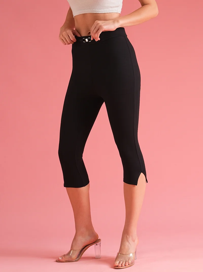 globus Globus Women Black Skinny Fit High Rise Capris