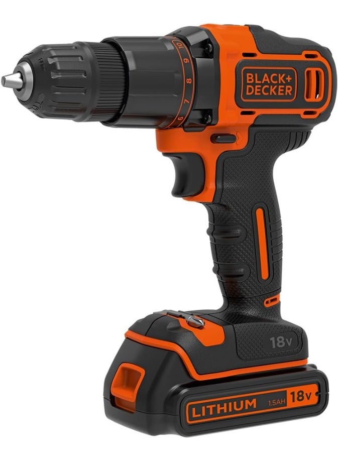 18V 1.5Ah Li-Ion Cordless Electric Compact Drill Driver with 2 Batteries in Kitbox for Wood Drilling & Screwdriving/Fastening, Orange/Black - BCD001C2K-GB, Orange/Black - Image 2
