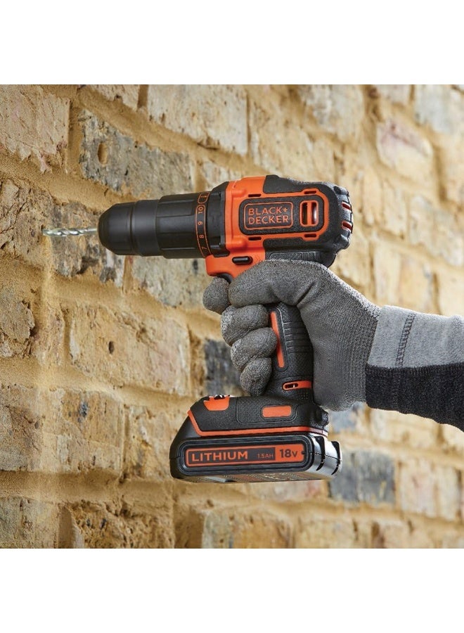 18V 1.5Ah Li-Ion Cordless Electric Compact Drill Driver with 2 Batteries in Kitbox for Wood Drilling & Screwdriving/Fastening, Orange/Black - BCD001C2K-GB, Orange/Black - Image 3