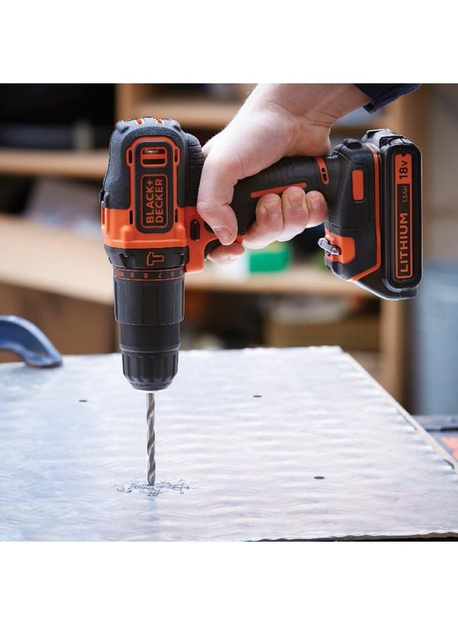 18V 1.5Ah Li-Ion Cordless Electric Compact Drill Driver with 2 Batteries in Kitbox for Wood Drilling & Screwdriving/Fastening, Orange/Black - BCD001C2K-GB, Orange/Black - Image 4