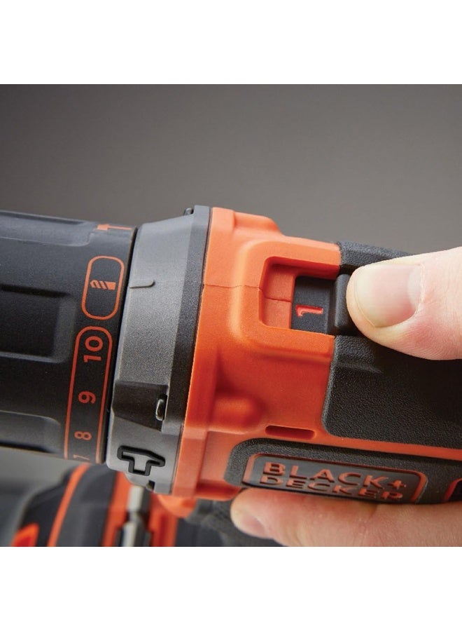 18V 1.5Ah Li-Ion Cordless Electric Compact Drill Driver with 2 Batteries in Kitbox for Wood Drilling & Screwdriving/Fastening, Orange/Black - BCD001C2K-GB, Orange/Black - Image 5