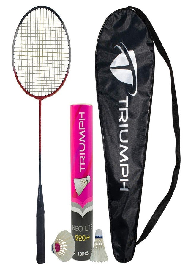 ترايامف مضرب تنس الريشة من تريومف، وكرة ريشة، ومضرب تنس الريشة قطعة واحدة مع 10 كرات ريشة من تريومف نيو لايت-220+ مصنوعة من ريش البط وغطاء كامل للمضرب، متعدد الألوان - Image 1