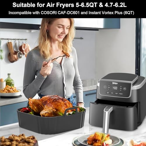PINTAUR Square Silicone Air Fryer Liners 2 Pack, Compatible with Ninja AF141 181, 8.5 Inch Air Fryer Liners for COSORI 5-6.5 QT, Reusable Silicone Basket, Air Fryer Accessories - Image 3