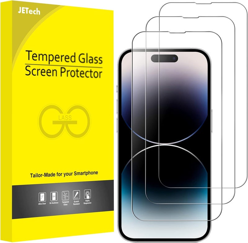 JETech Full Coverage Screen Protector for iPhone 14 Pro Max 6.7-Inch, 9H Tempered Glass Film Case-Friendly, HD Clear, 3-Pack - Image 1