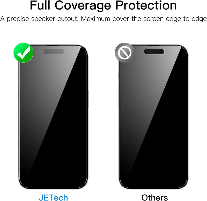 JETech Full Coverage Screen Protector for iPhone 14 Pro Max 6.7-Inch, 9H Tempered Glass Film Case-Friendly, HD Clear, 3-Pack - Image 2