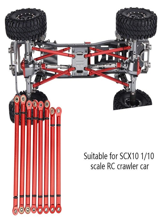 Plplaaoo RC Crawler Chassis Link Rod - 8 PCS Aluminum Alloy Link Rod Set, Chassis Linkage for SCX10 313mm Wheelbase, Fits Axial 90022 90047 1/10 Scale RC Car Crawler, Red - Image 3