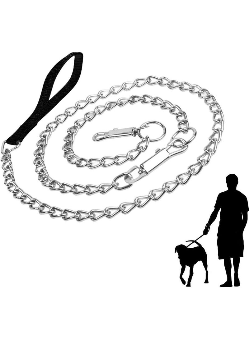 Bite Resistant Metal Dog Leash with Matching Collar Set, Heavy Duty Iron Chain Leash for Small & Medium Dogs, 120cm x 4mm Sturdy Walking Lead with Padded Comfort Handle (Silver) - Image 1