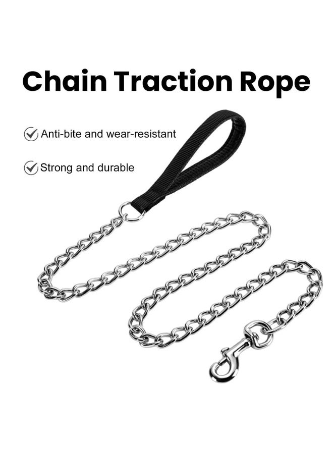 Bite Resistant Metal Dog Leash with Matching Collar Set, Heavy Duty Iron Chain Leash for Small & Medium Dogs, 120cm x 4mm Sturdy Walking Lead with Padded Comfort Handle (Silver) - Image 5