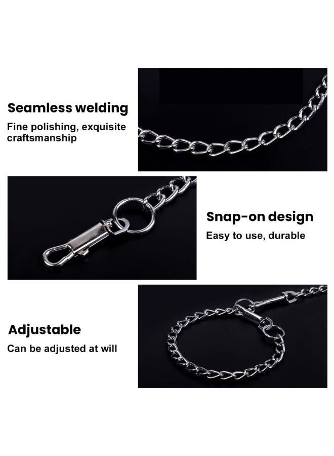 Bite Resistant Metal Dog Leash with Matching Collar Set, Heavy Duty Iron Chain Leash for Small & Medium Dogs, 120cm x 4mm Sturdy Walking Lead with Padded Comfort Handle (Silver) - Image 3