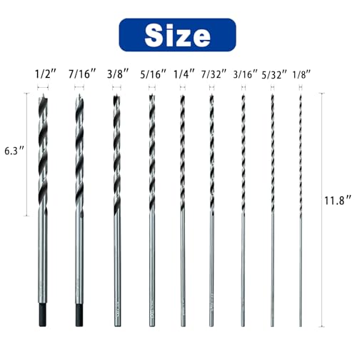 Sali 13PCS Brad Point Wood Drill Bit Set Carbon Steel Wood Drill Bit Set for Hardwood, Plywood, Plastic Round Holes in All Types of Wood Extra Long 11 Inch - Image 2