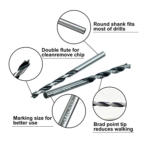Sali 13PCS Brad Point Wood Drill Bit Set Carbon Steel Wood Drill Bit Set for Hardwood, Plywood, Plastic Round Holes in All Types of Wood Extra Long 11 Inch - Image 3