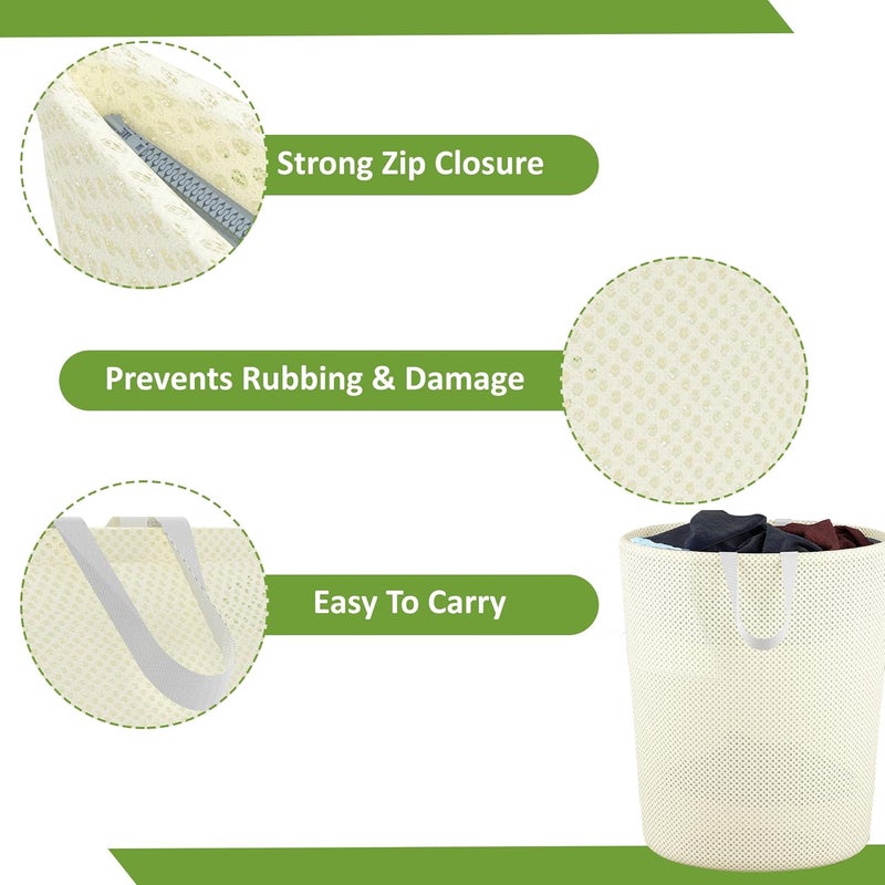 Kuber Industries Kuber Industries Polyester Mesh Foldable Laundry Bag for Clothes with Handle Dirty Dress Basket for Cloth Storage WasteUsed Clothes Bin for Iron Kids Toys Hamper YZ53 Beige - Image 4