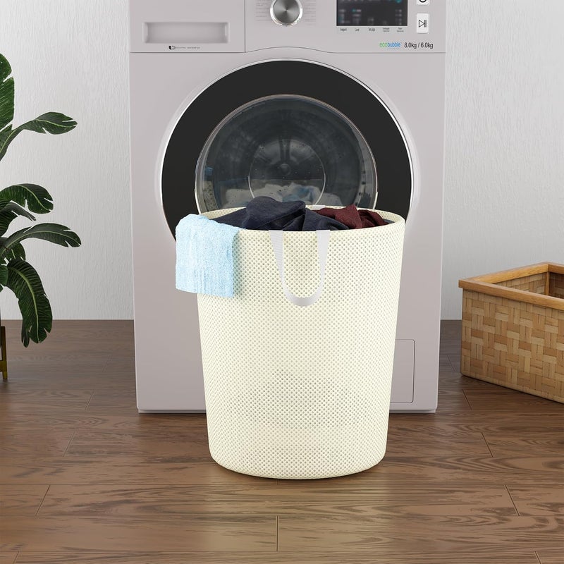 Kuber Industries Kuber Industries Polyester Mesh Foldable Laundry Bag for Clothes with Handle Dirty Dress Basket for Cloth Storage WasteUsed Clothes Bin for Iron Kids Toys Hamper YZ53 Beige - Image 1