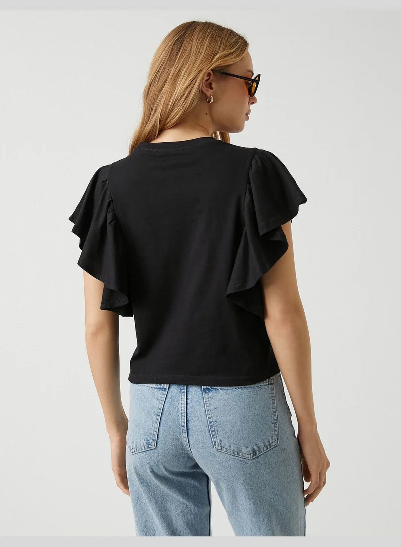 KOTON Frilled Short Sleeve T-shirt Cotton