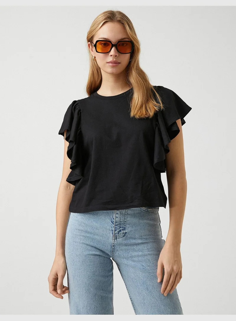 KOTON Frilled Short Sleeve T-shirt Cotton