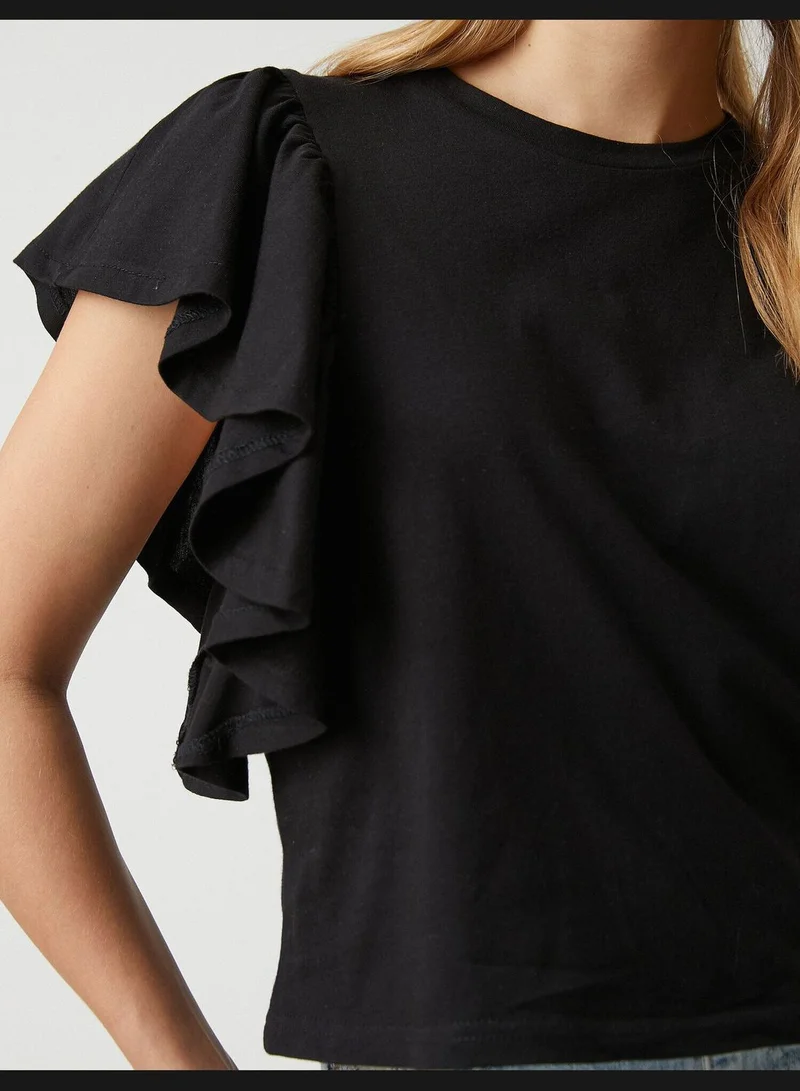 KOTON Frilled Short Sleeve T-shirt Cotton