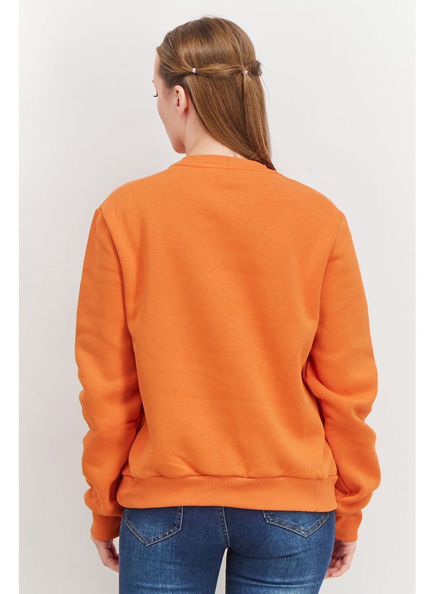 Cavalli Class - Women Round Neck Animal Print Long Sleeve Sweatshirts, Orange Combo - Image 1