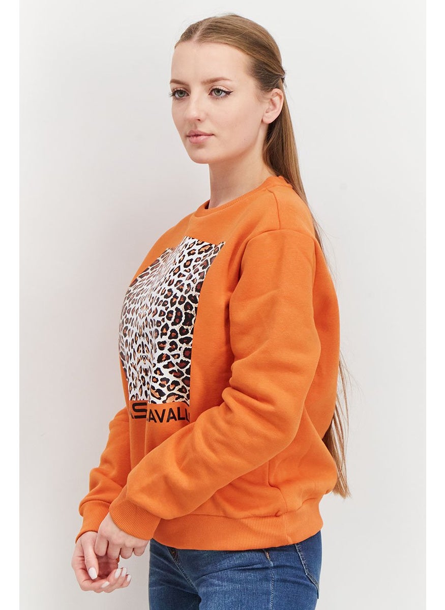 Cavalli Class - Women Round Neck Animal Print Long Sleeve Sweatshirts, Orange Combo - Image 1