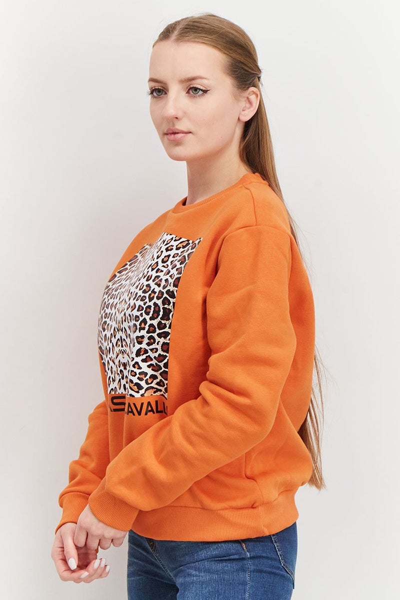 Cavalli Class Women Round Neck Animal Print Long Sleeve Sweatshirts, Orange - Image 2