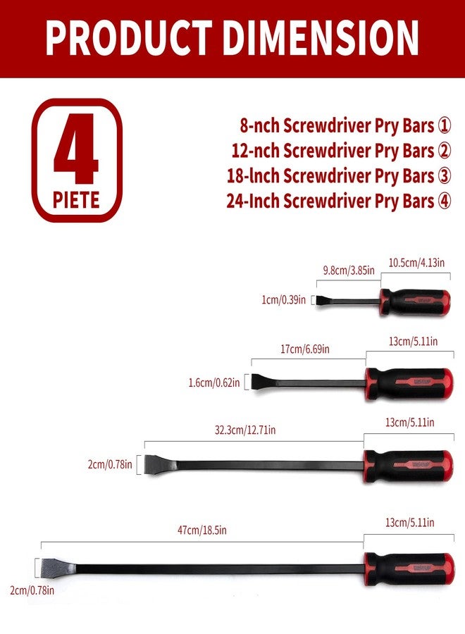 وايزأب مجموعة أدوات رفع WISEUP، مكونة من 4 قطع، عتلة شديدة التحمل بمقاسات 8 و12 و18 و24 بوصة مع أغطية ضغط سميكة للرفع والهدم وأدوات يدوية لميكانيكا السيارات - Image 2
