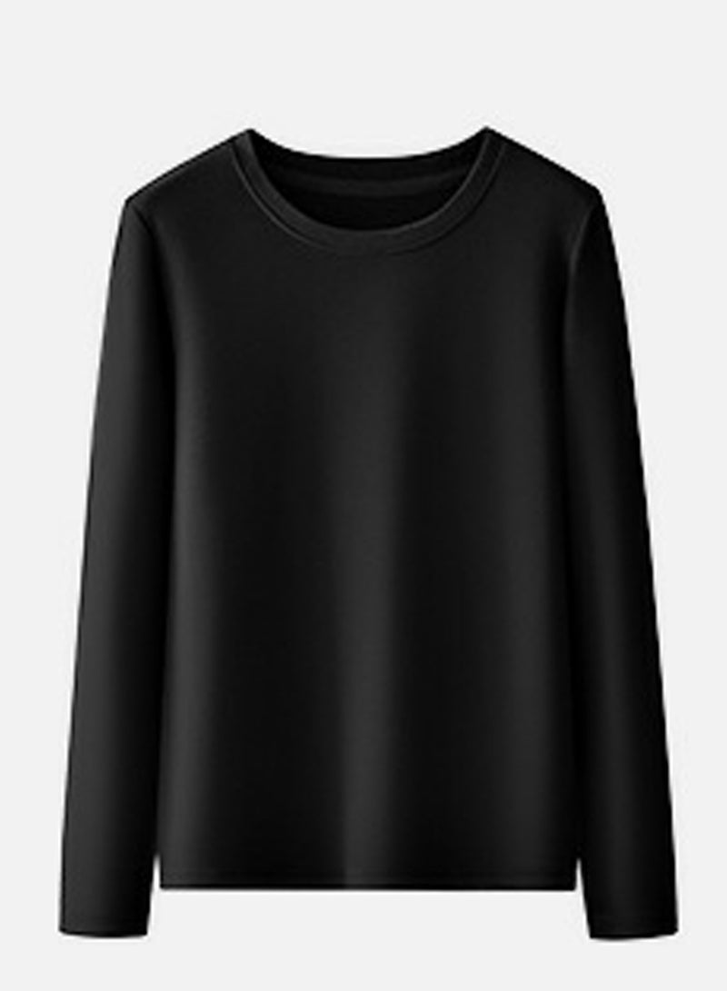 Loquat Womens Solid Color Crew-Neck Thick Thermal Underwear Shirt Cold Weather Base Layer,Long Sleeve T-Shirt Loungewear Black