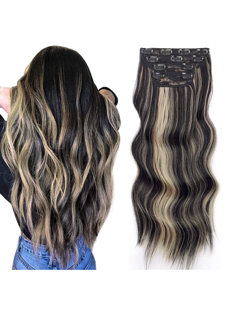 Vigorous - Vigorous Clip in Hair Extensions 20 Inch Black Mix Blonde Long Hair Extensions Clip Ins 4PCS Soft Synthetic Hairpieces for Women - Image 1