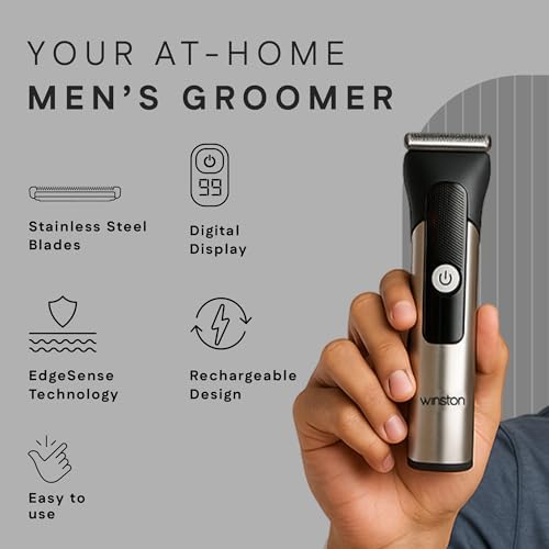 Winston Groom Pro 5 in 1 Grooming Set for Men with 14 Length Attachment Comb, Digital Display, Pedestal, Fast Charging Face, Ear, Nose, Beard, Body Hair Trimmer for Men - Image 3