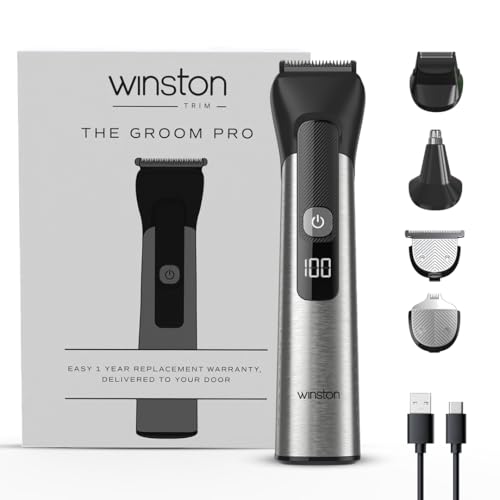 Winston Groom Pro 5 in 1 Grooming Set for Men with 14 Length Attachment Comb, Digital Display, Pedestal, Fast Charging Face, Ear, Nose, Beard, Body Hair Trimmer for Men - Image 1