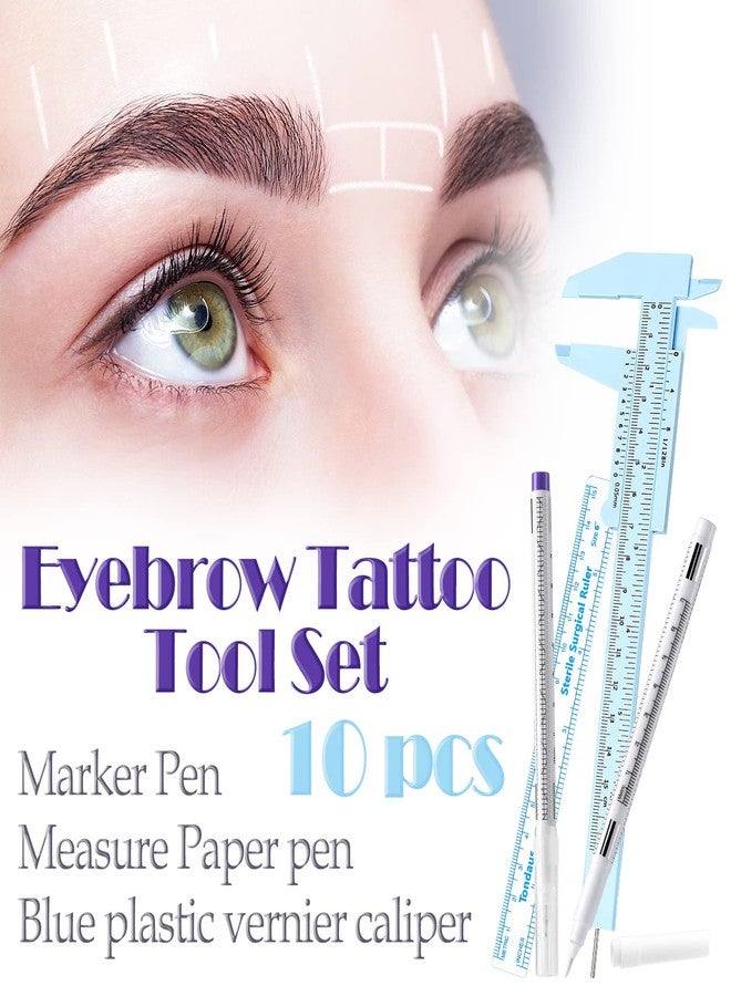 تيلينغ مجموعة أدوات قياس الحواجب من تيلينج، تتضمن 10 قطع: مسطرتان لقياس الحواجب، 4 أقلام تحديد بيضاء للبشرة بتقنية الميكروبليدينج، 4 أوراق لتحديد مواقع المكياج الدائم، أدوات رسم خرائط البشرة للفنانين. - Image 4