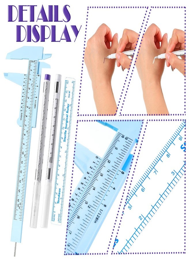 تيلينغ مجموعة أدوات قياس الحواجب من تيلينج، تتضمن 10 قطع: مسطرتان لقياس الحواجب، 4 أقلام تحديد بيضاء للبشرة بتقنية الميكروبليدينج، 4 أوراق لتحديد مواقع المكياج الدائم، أدوات رسم خرائط البشرة للفنانين. - Image 3