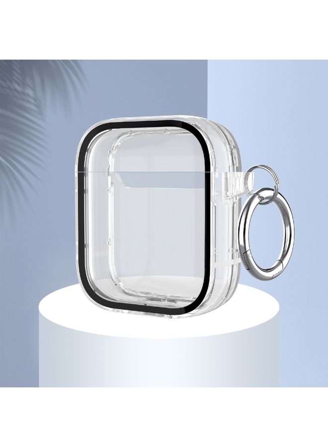 Case Cover Two-color Photo Frame PC+TPU Anti-fall Wireless Earphone Case with Hook For AirPods 1/2 Black