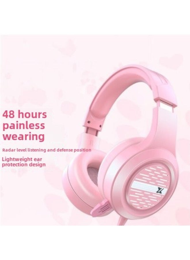 Forerunner Headset Bluetooth Headset Gaming Computer ESports Comfortable Wired Headset Ear Protection All-inclusive Earmuffs Wholesale-Color:Pink Matte Double-hole Short Wheat Version  - Image 1