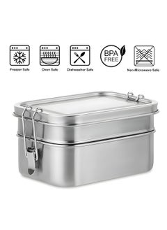 BLACKSTONE Premium Stainless Steel Lunch Box Leakproof Bento Box with Steel Lid, Silicone Gasket & Lock Clips - Double Tier, 1.4L  - Image 4