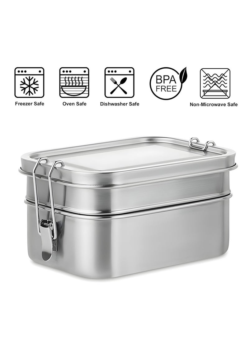 BLACKSTONE Premium Stainless Steel Lunch Box Leakproof Bento Box with Steel Lid, Silicone Gasket & Lock Clips - Double Tier, 1.4L  - Image 4