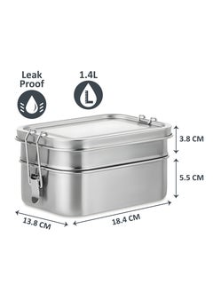 BLACKSTONE Premium Stainless Steel Lunch Box Leakproof Bento Box with Steel Lid, Silicone Gasket & Lock Clips - Double Tier, 1.4L  - Image 2