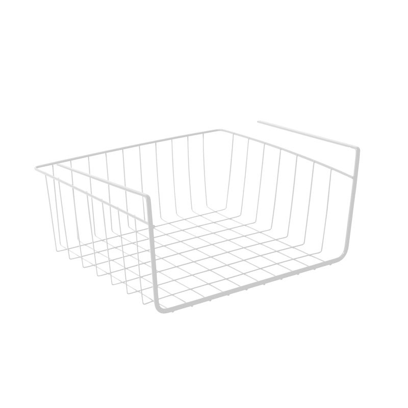 Smart Design Undershelf Storage Basket Small Snug Fit Arms Steel Metal Wire Rust Resistant Finish Cabinet Pantry Shelf Organization Kitchen 12 x 55 Inch White