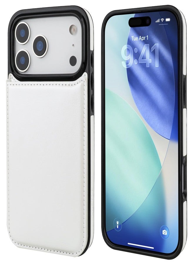 OT ONETOP جراب محفظة متوافق مع هاتف iPhone 17 Pro Max من ONETOP مع حامل بطاقات، مصنوع من جلد PU مع فتحات للبطاقات، مزود بمشبك مغناطيسي مزدوج وغطاء متين مقاوم للصدمات، مقاس 6.9 بوصة (أبيض). - Image 3