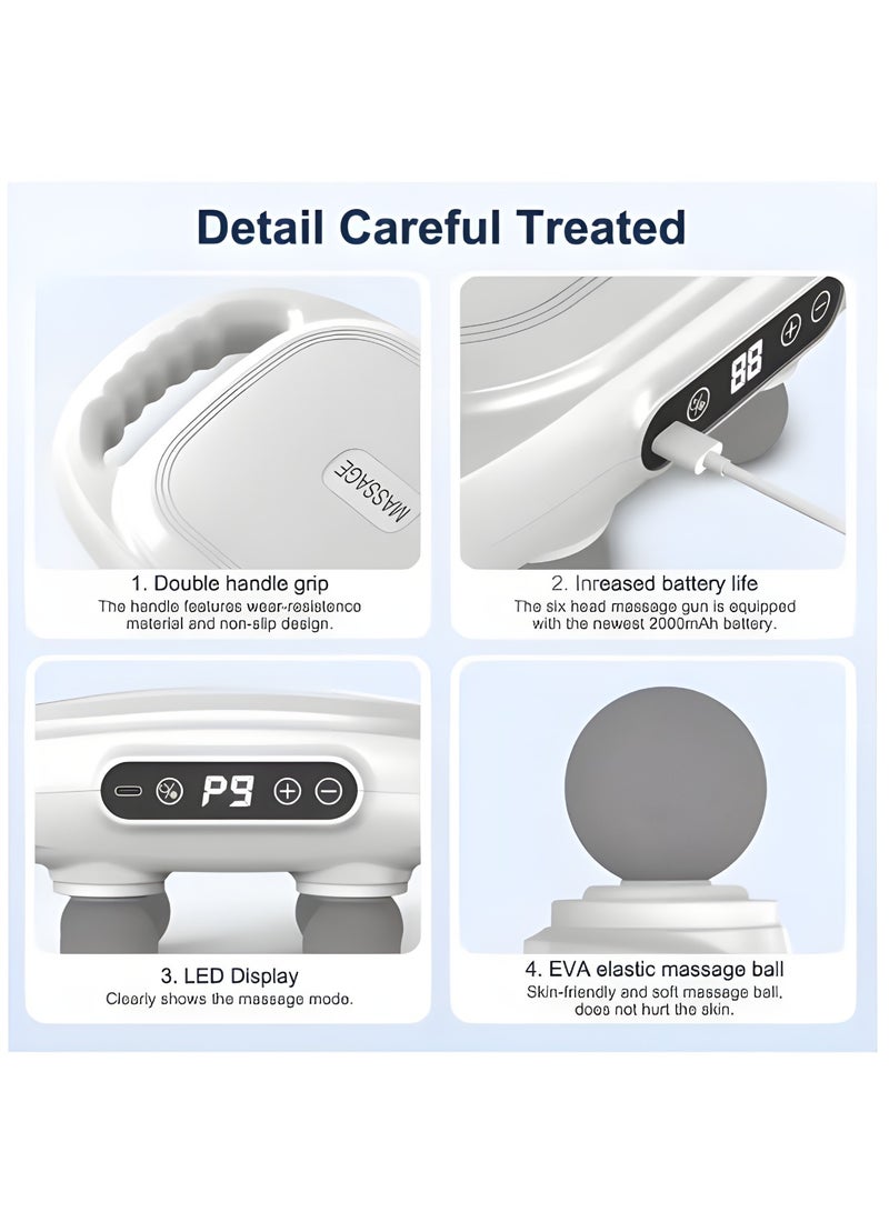 مسدس تدليك بحركة مثقبة مع 6 رؤوس لتدليك العضلات العميقة، جهاز تدليك 9 سرعات، هادئ جداً، محمول، كهربائي، يدوي لتخفيف آلام الظهر والرقبة. - Image 4