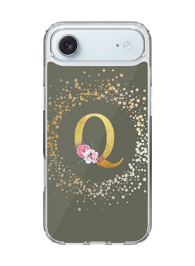 Stylizedd Classic Clear MagSafe Case for iPhone 17 Air , Hybrid Soft Case Flexible Edges Anti Drop TPU PC Gel Thin Transparent Cover [ Designed for iPhone 17 Air ] - Custom Monogram Initial Letter Floral Pattern Alphabet - Q  (Olive Green )