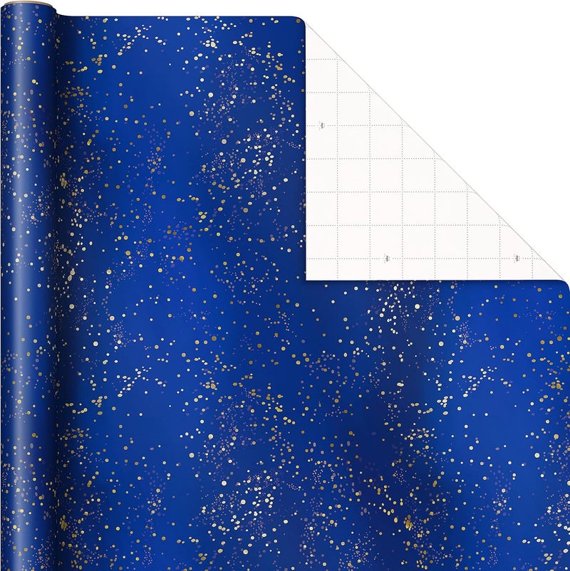 Hallmark Christmas Wrapping Paper Rolls - Navy Blue and Gold Stars, Snowflakes, Winter Galaxy Gift Wrap Paper (3 Rolls: 120 sq. ft. ttl.) for Holiday Parties, Hanukkah, Winter Weddings - Image 3