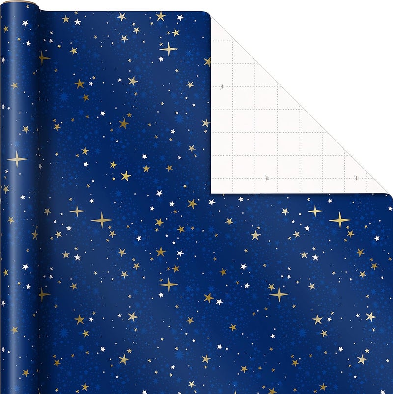 Hallmark Christmas Wrapping Paper Rolls - Navy Blue and Gold Stars, Snowflakes, Winter Galaxy Gift Wrap Paper (3 Rolls: 120 sq. ft. ttl.) for Holiday Parties, Hanukkah, Winter Weddings - Image 5